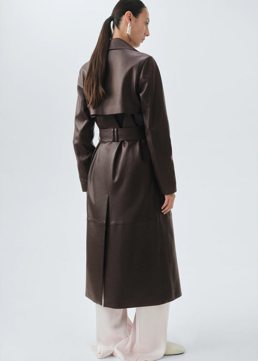 100% Leather Trench Coat With Belt