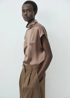 100% Silk Satin Turtleneck Blouse