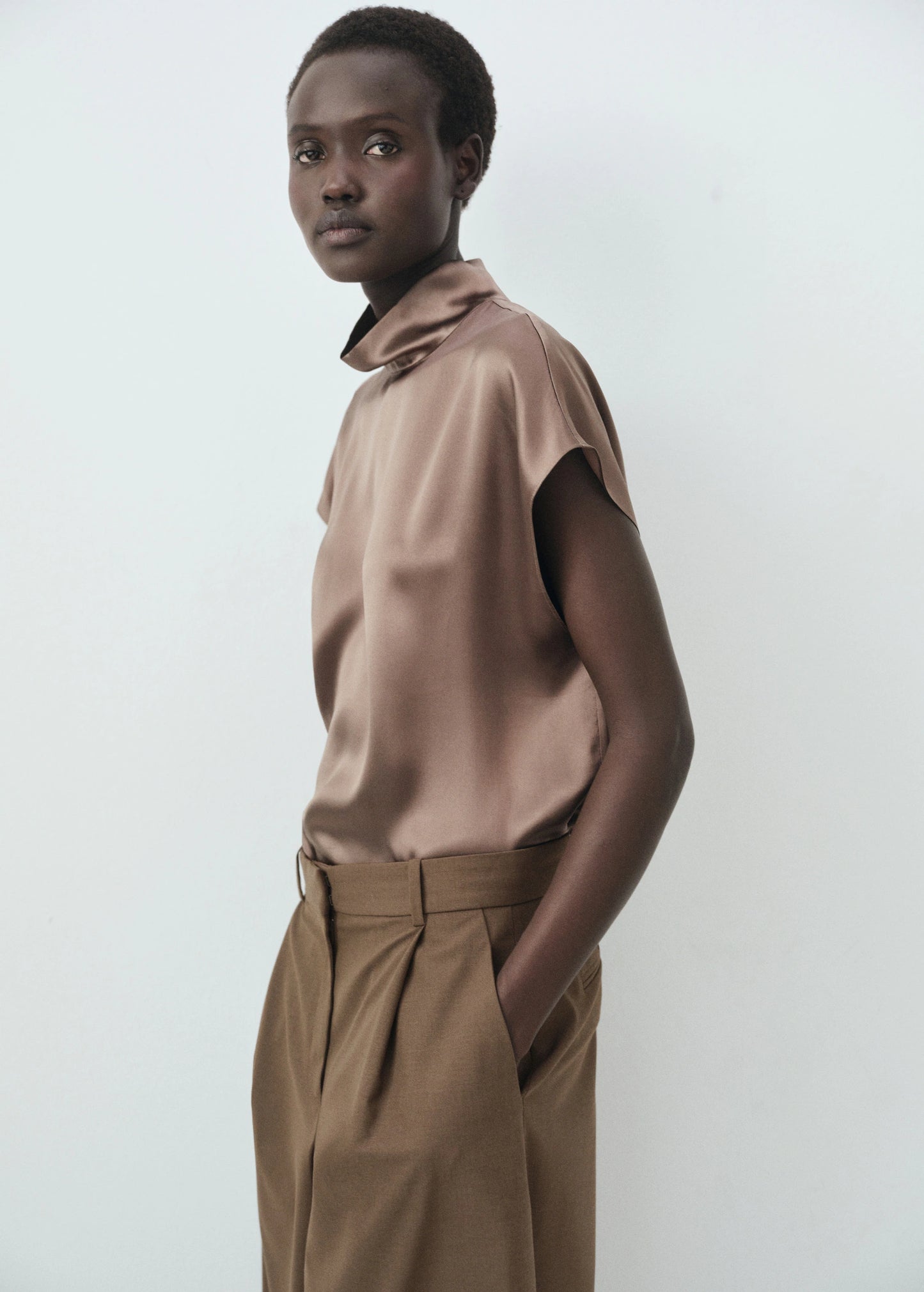 100% Silk Satin Turtleneck Blouse