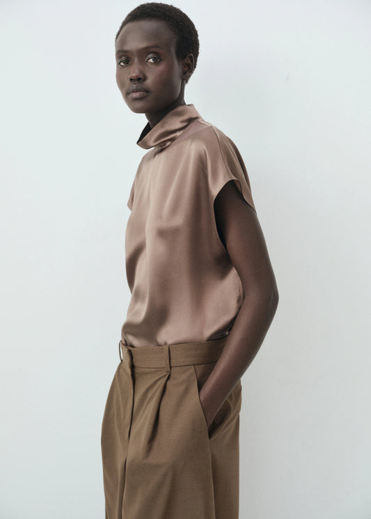 100% Silk Satin Turtleneck Blouse