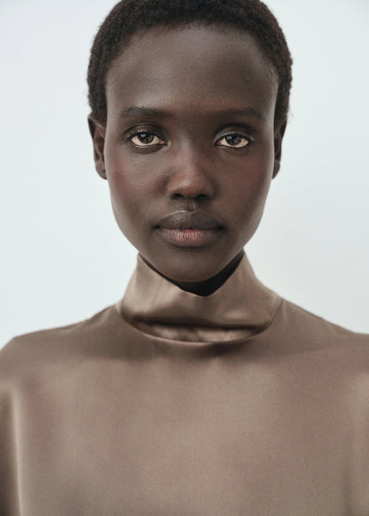 100% Silk Satin Turtleneck Blouse