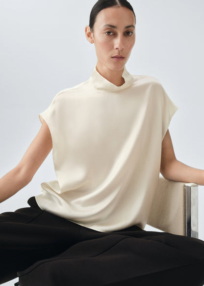 100% Silk Satin Turtleneck Blouse