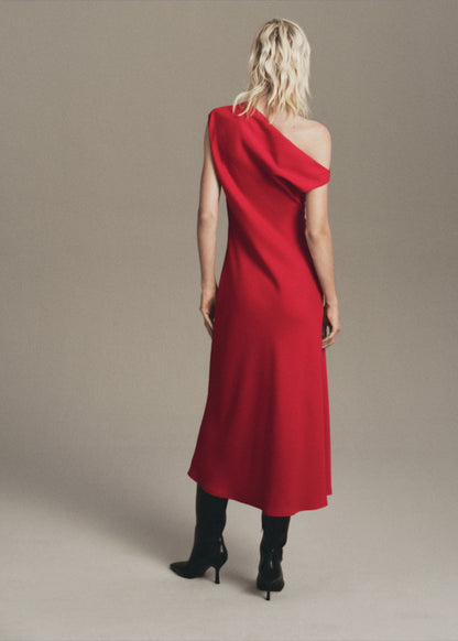 A Line Dress With Asymmetrical Neckline