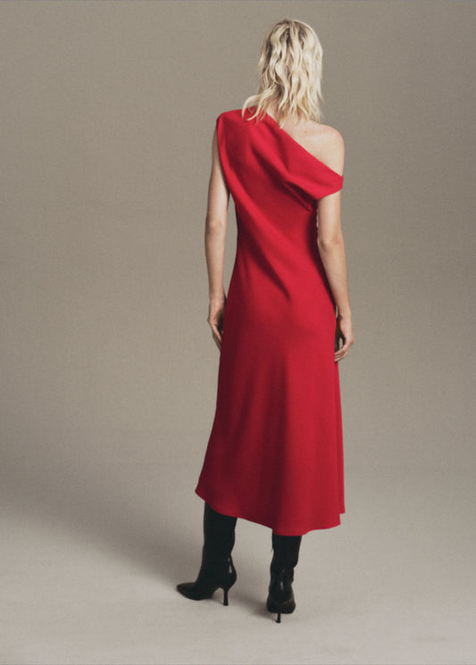 A Line Dress With Asymmetrical Neckline