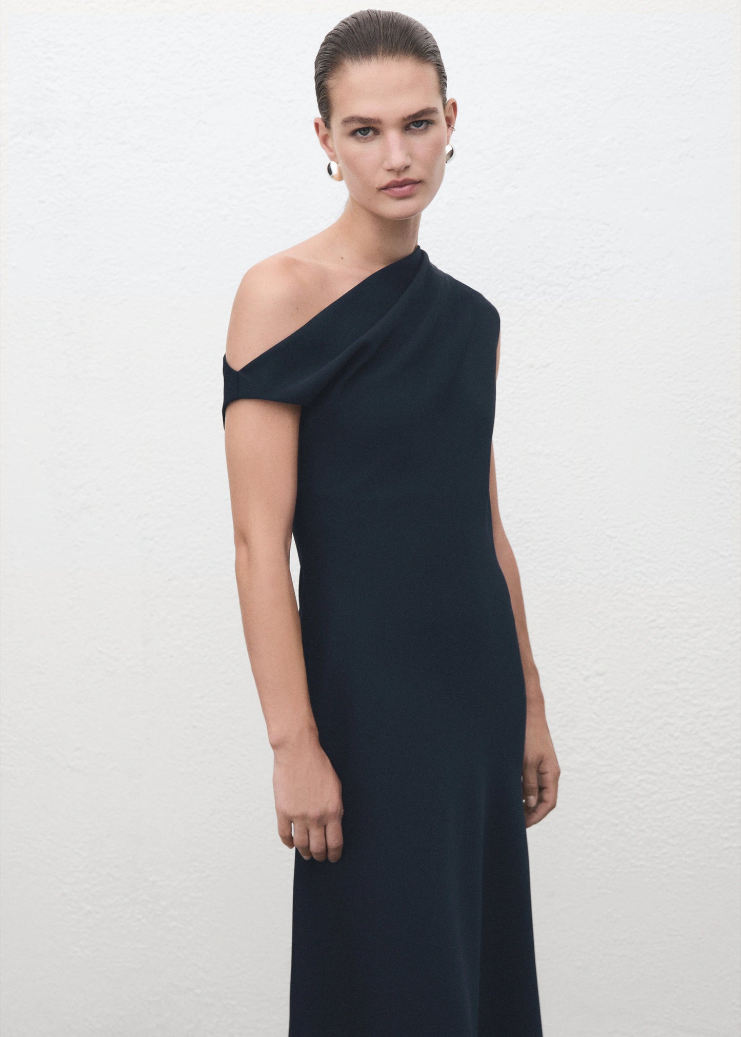 A Line Dress With Asymmetrical Neckline