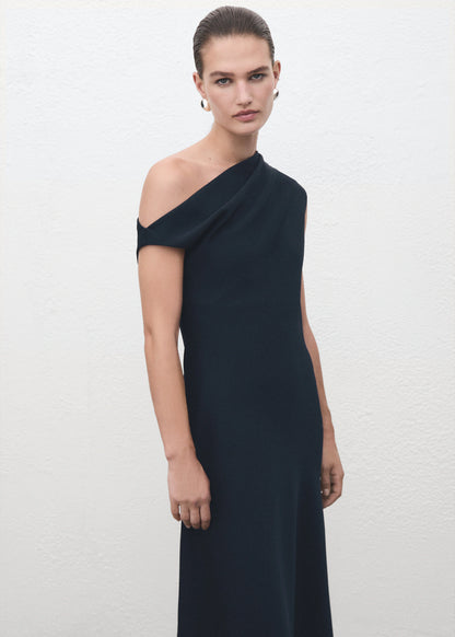 A Line Dress With Asymmetrical Neckline