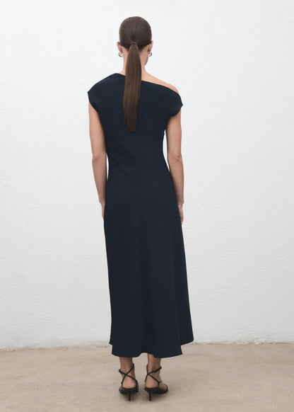 A Line Dress With Asymmetrical Neckline