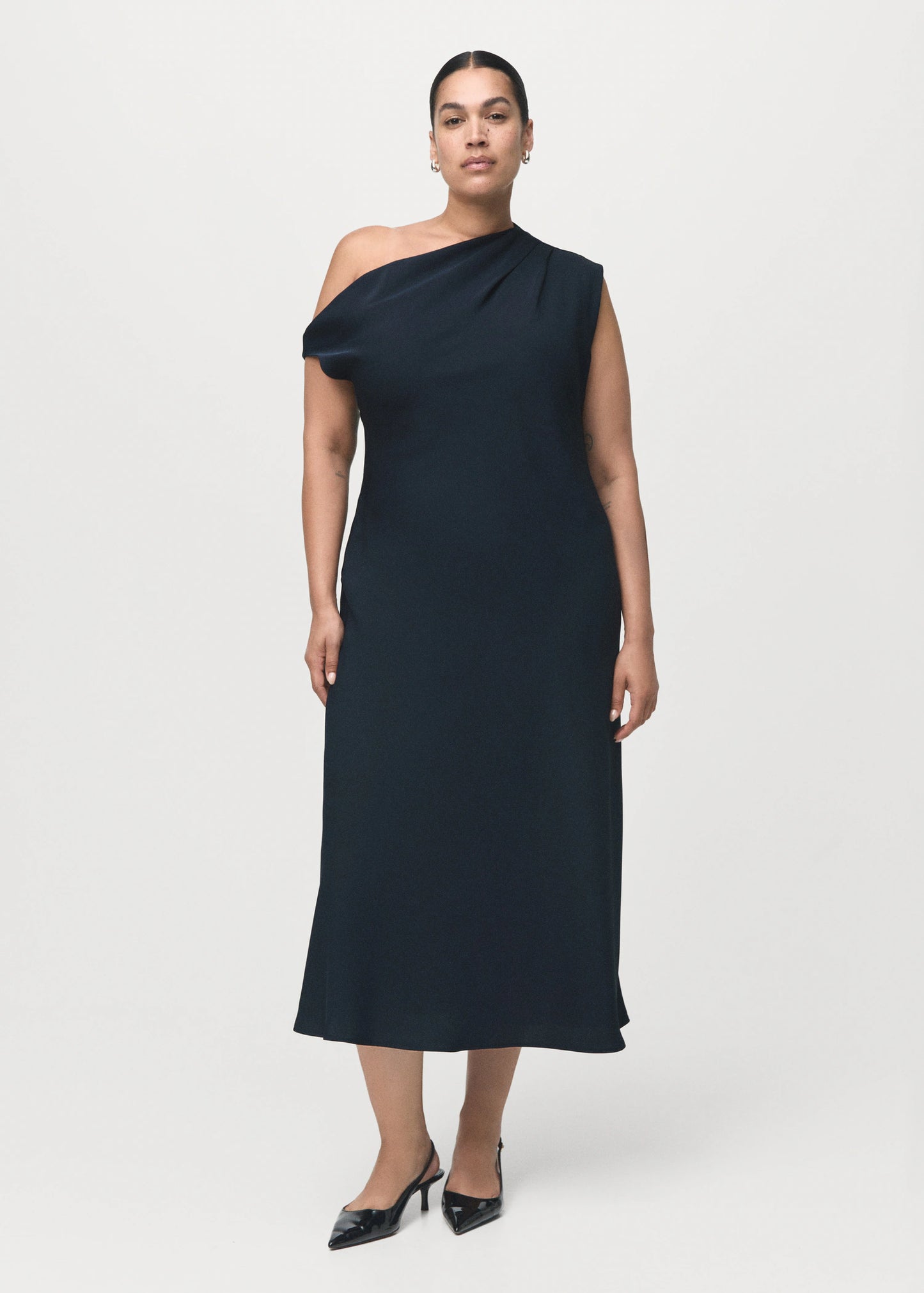A Line Dress With Asymmetrical Neckline