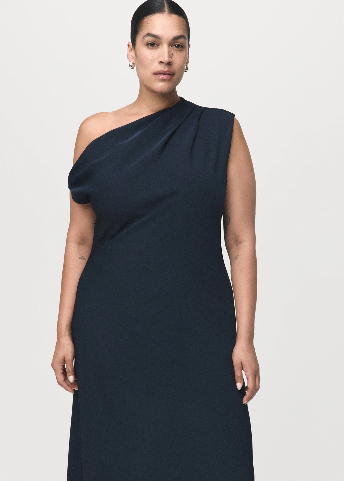 A Line Dress With Asymmetrical Neckline