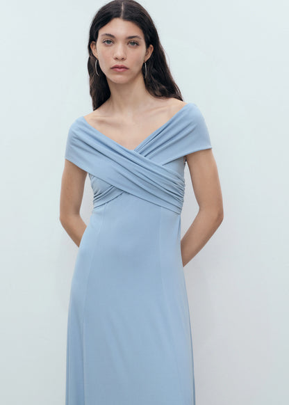 A Line Dress With Crossover Neckline