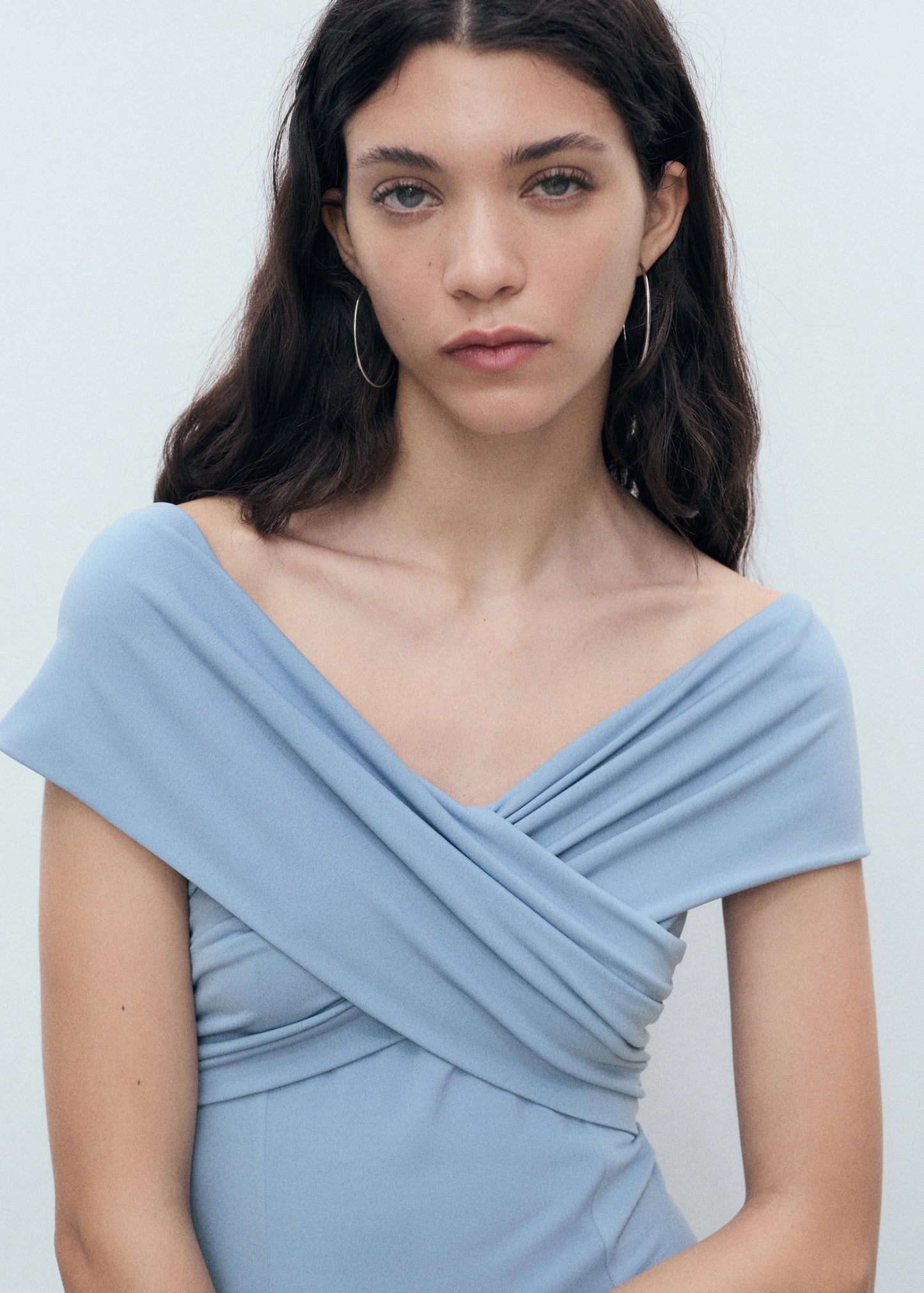 A Line Dress With Crossover Neckline