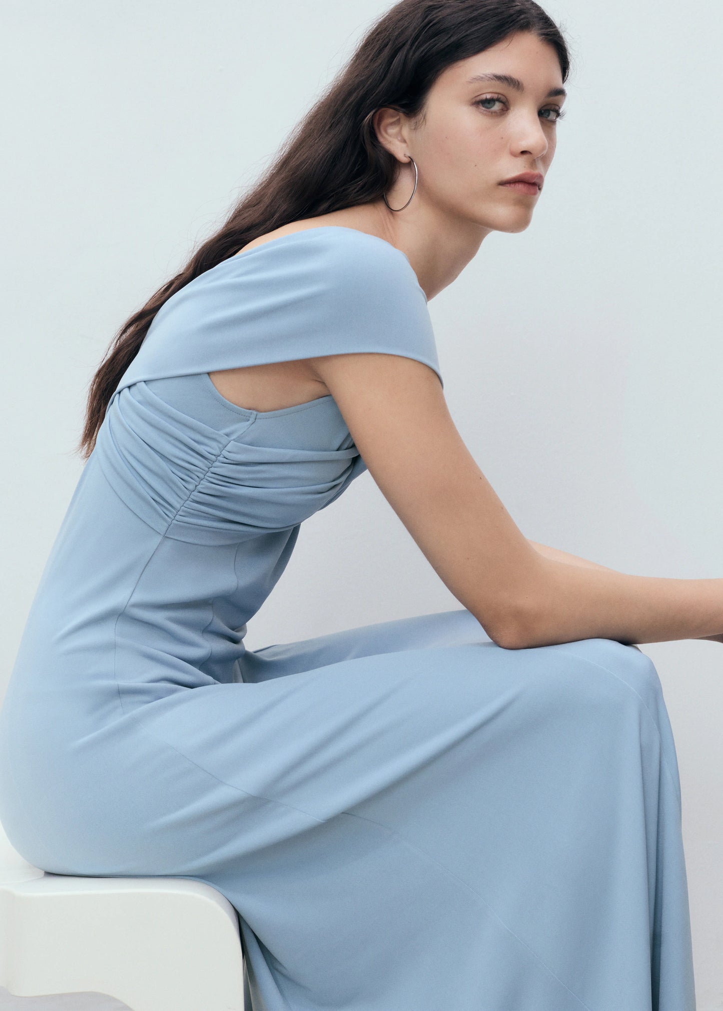 A Line Dress With Crossover Neckline