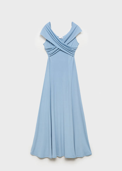 A Line Dress With Crossover Neckline