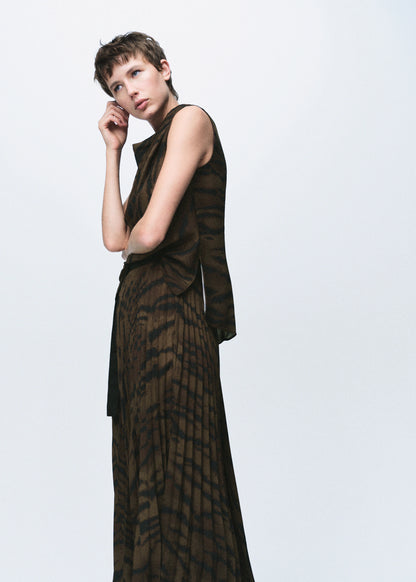 Animal Print Blouse With Draped Collar