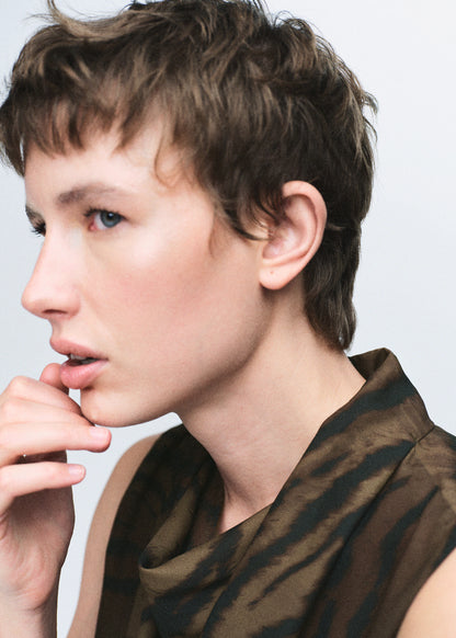 Animal Print Blouse With Draped Collar