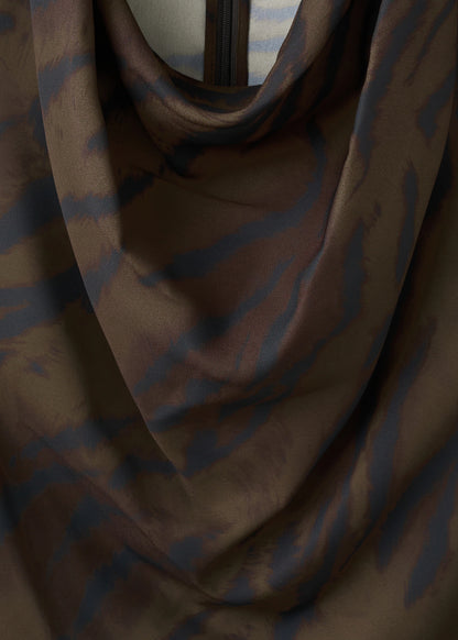 Animal Print Blouse With Draped Collar