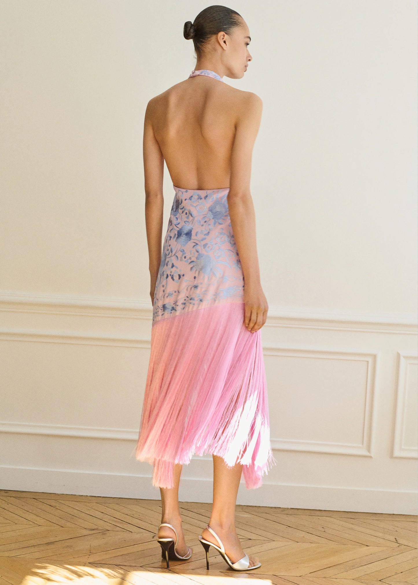 Asymmetrical Dress With Embroidered Fringes