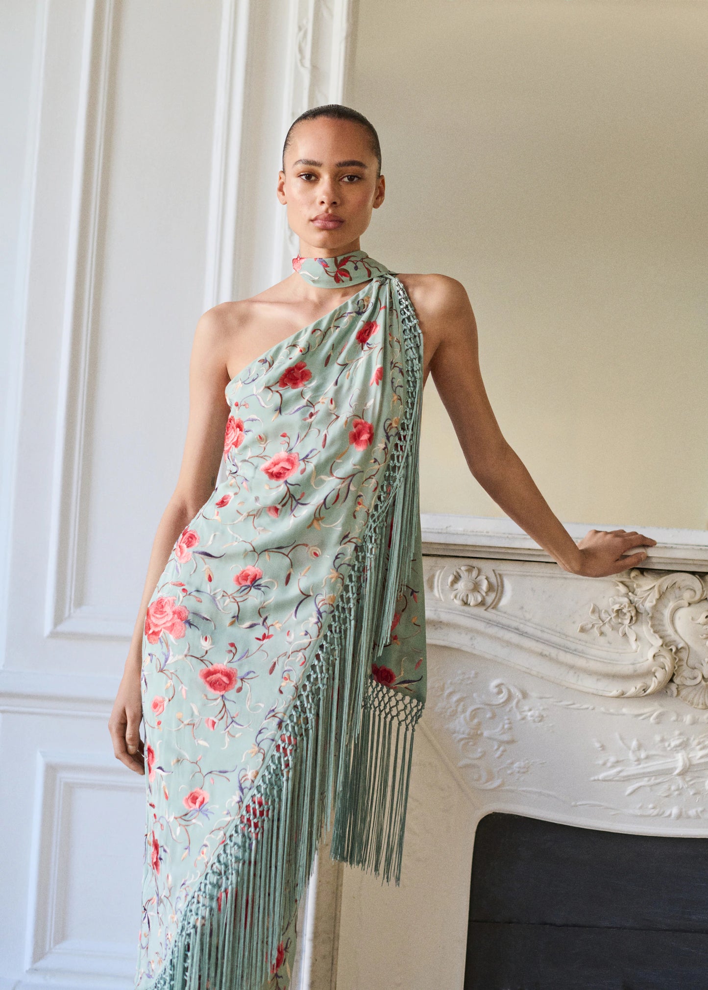 Asymmetrical Dress With Embroidered Fringes