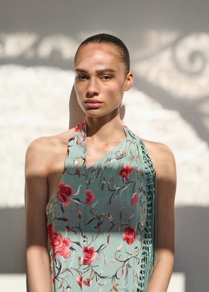 Asymmetrical Dress With Embroidered Fringes