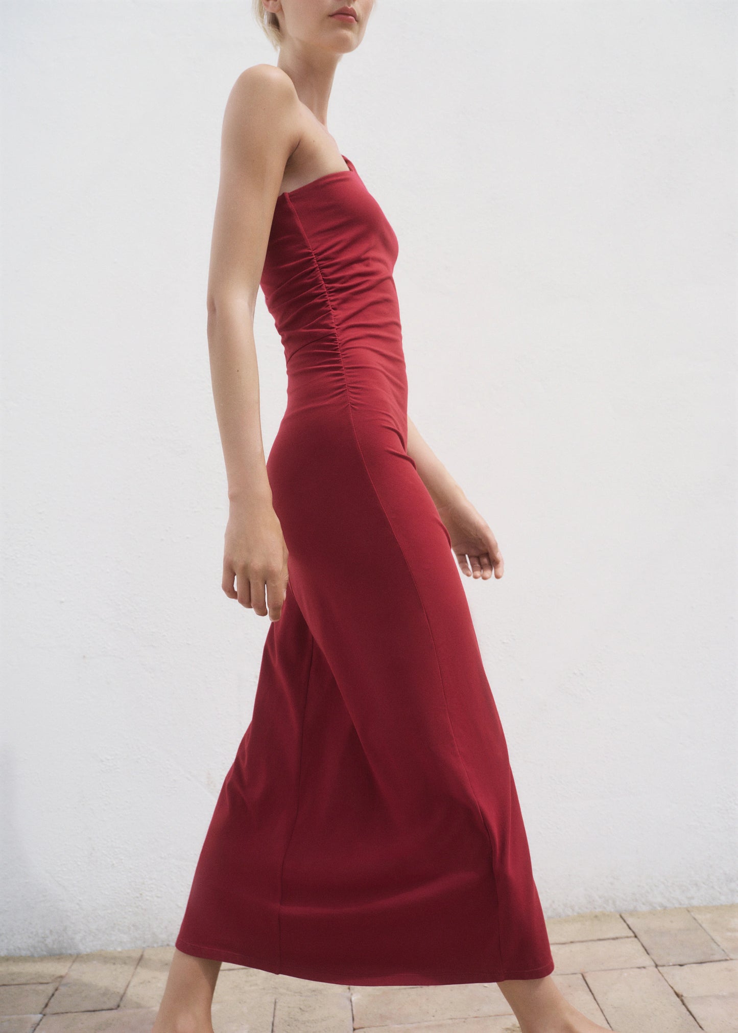 Asymmetrical Dress With Gathered Strap