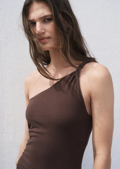 Asymmetrical Dress With Gathered Strap
