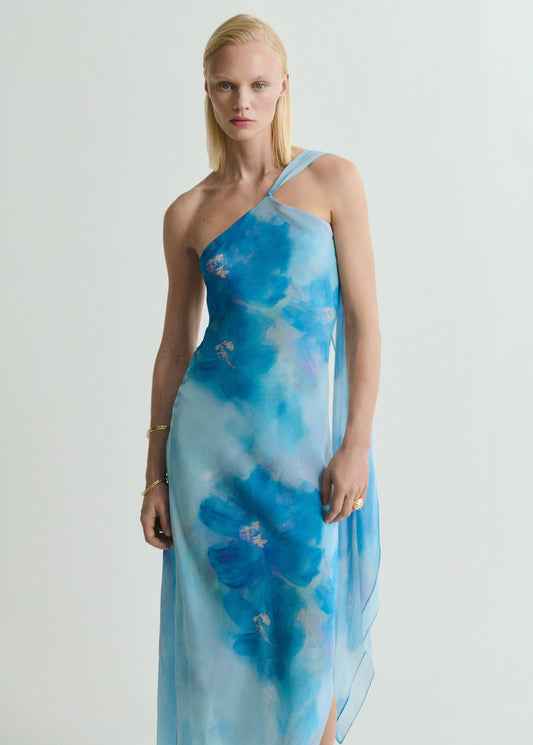 Asymmetrical Floral Scarf Dress