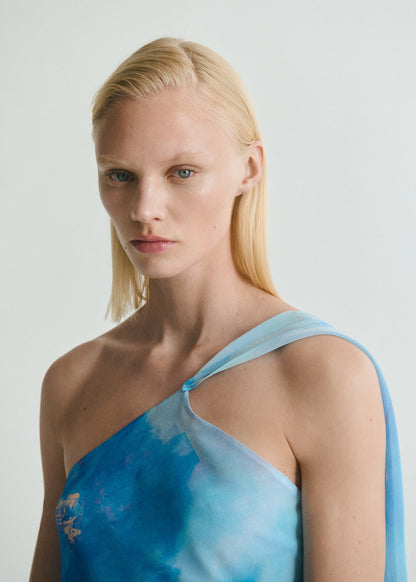 Asymmetrical Floral Scarf Dress