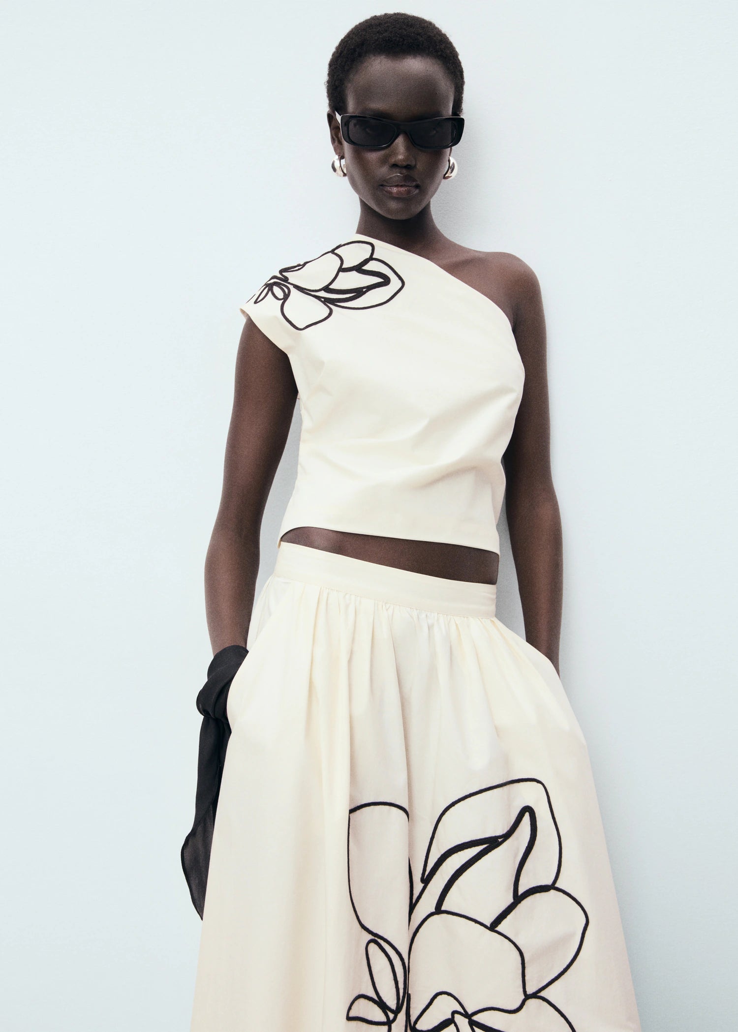 Asymmetrical Flower Embroidered Top