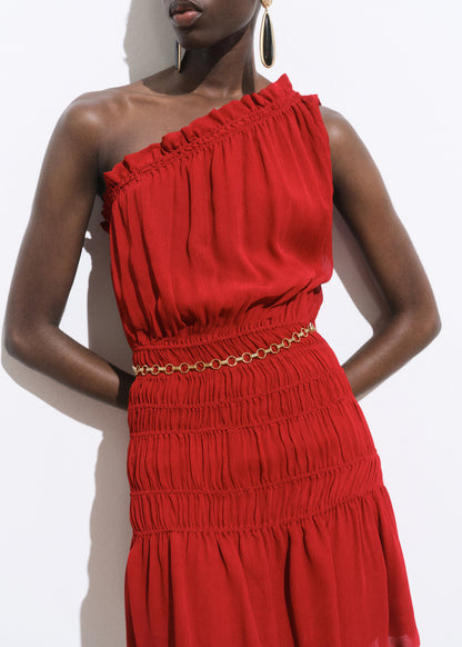 Asymmetrical Gathered Dress With Belt