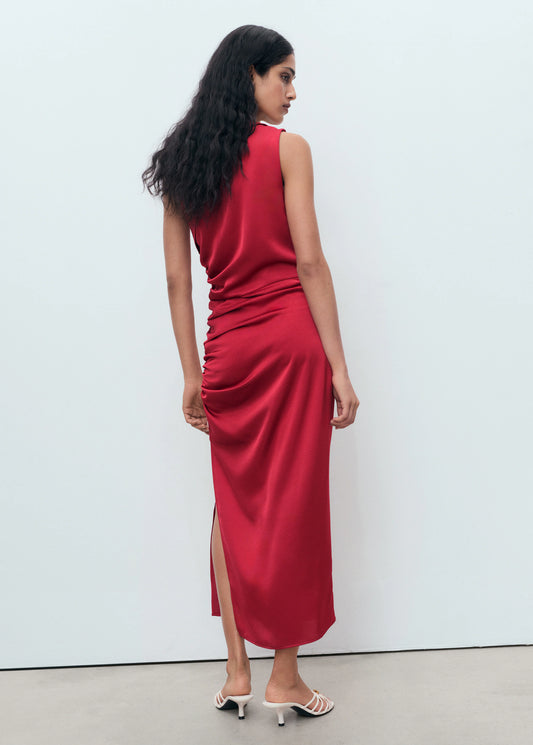 Asymmetrical Satin Dress With Side Slits