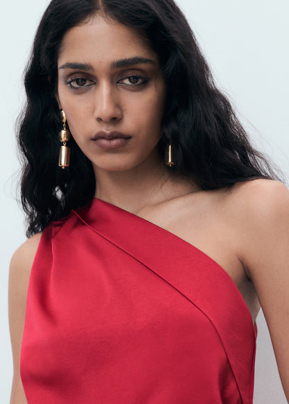 Asymmetrical Satin Dress With Side Slits