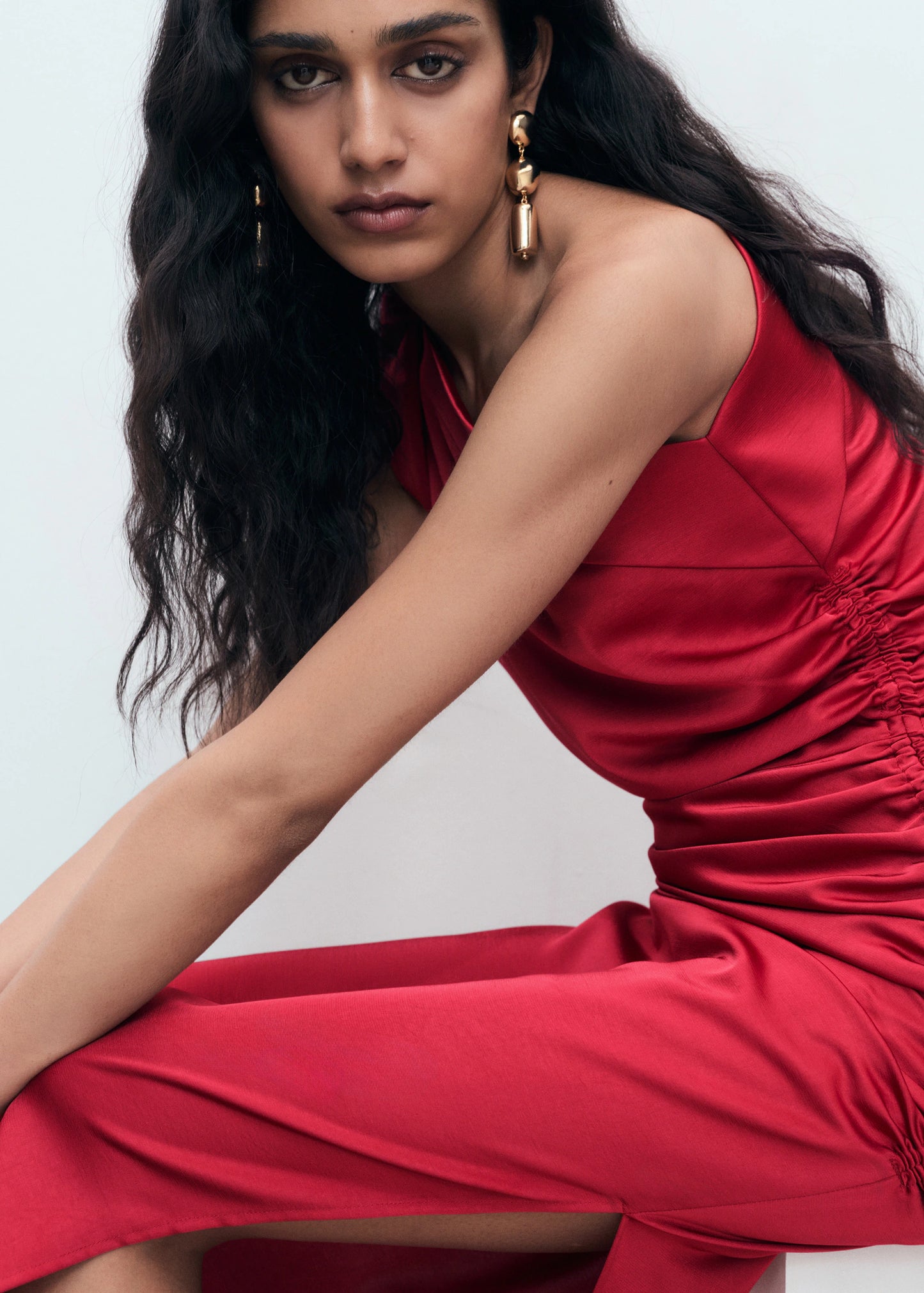 Asymmetrical Satin Dress With Side Slits