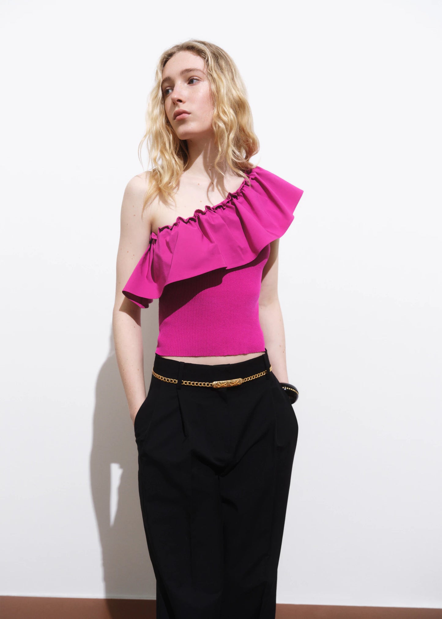 Asymmetrical Top In Combined Fabric
