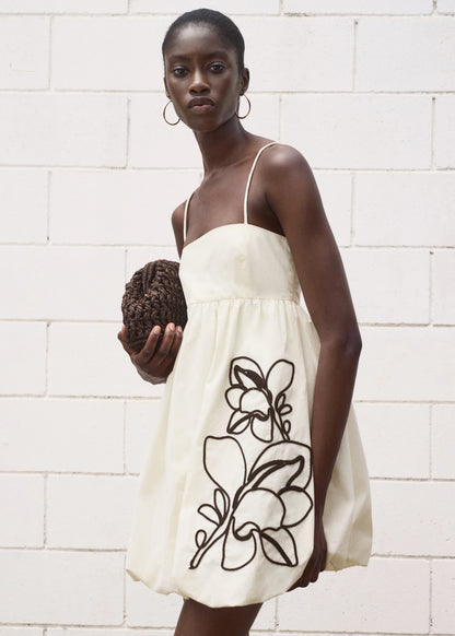Balloon Dress With Embroidered Flowers