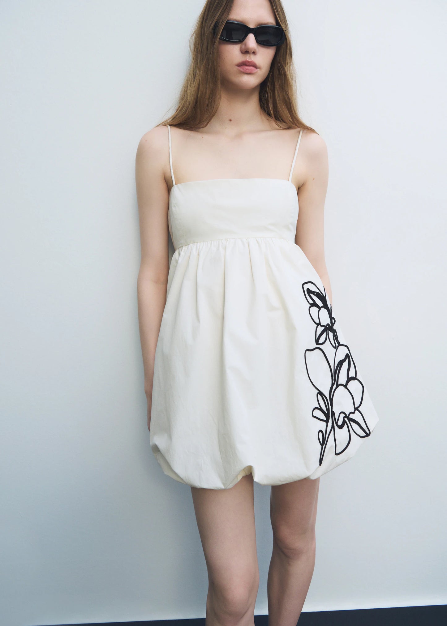 Balloon Dress With Embroidered Flowers