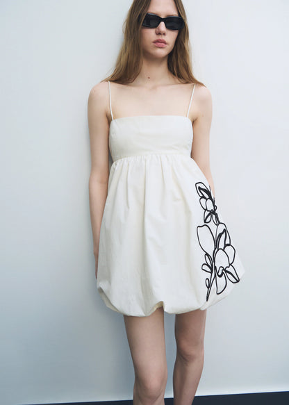 Balloon Dress With Embroidered Flowers