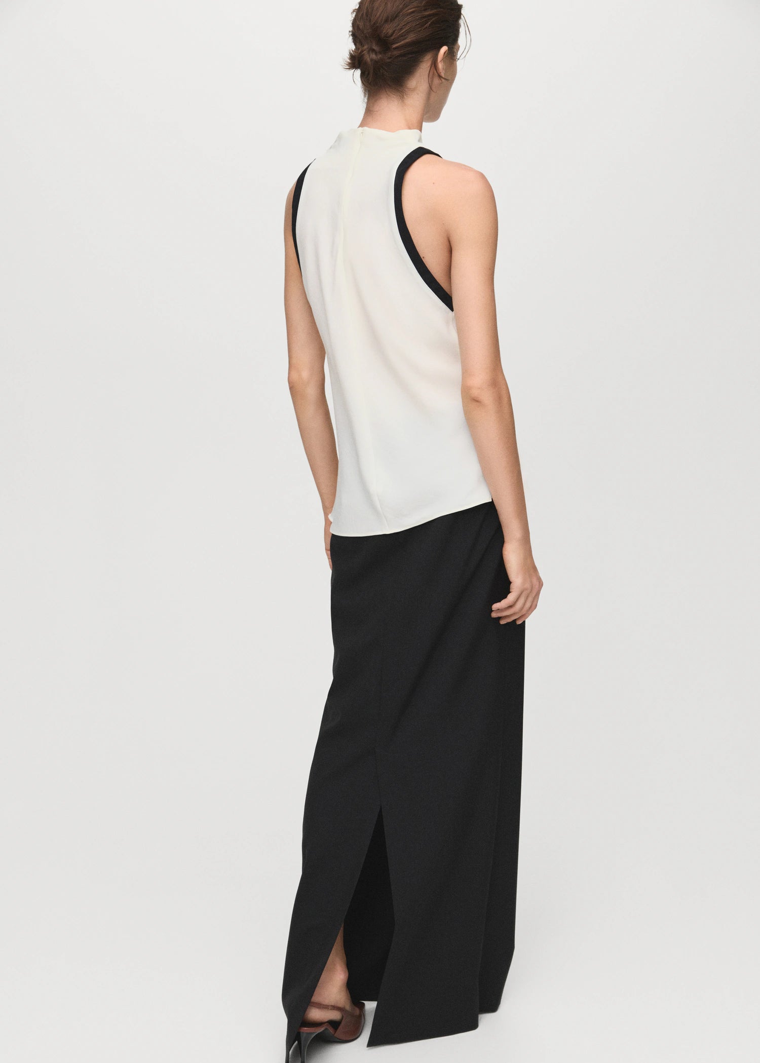 Blouse With Draped Collar And Contrasting Trim