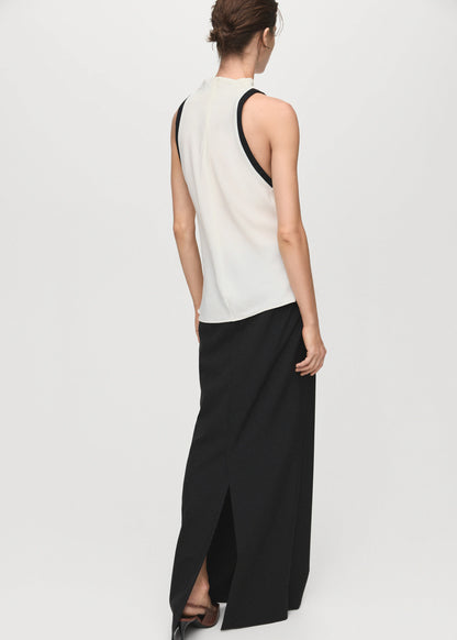 Blouse With Draped Collar And Contrasting Trim