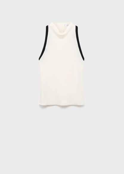 Blouse With Draped Collar And Contrasting Trim