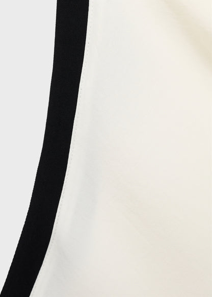 Blouse With Draped Collar And Contrasting Trim