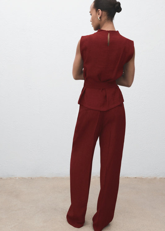 Blouse With Draped Neck And Belt