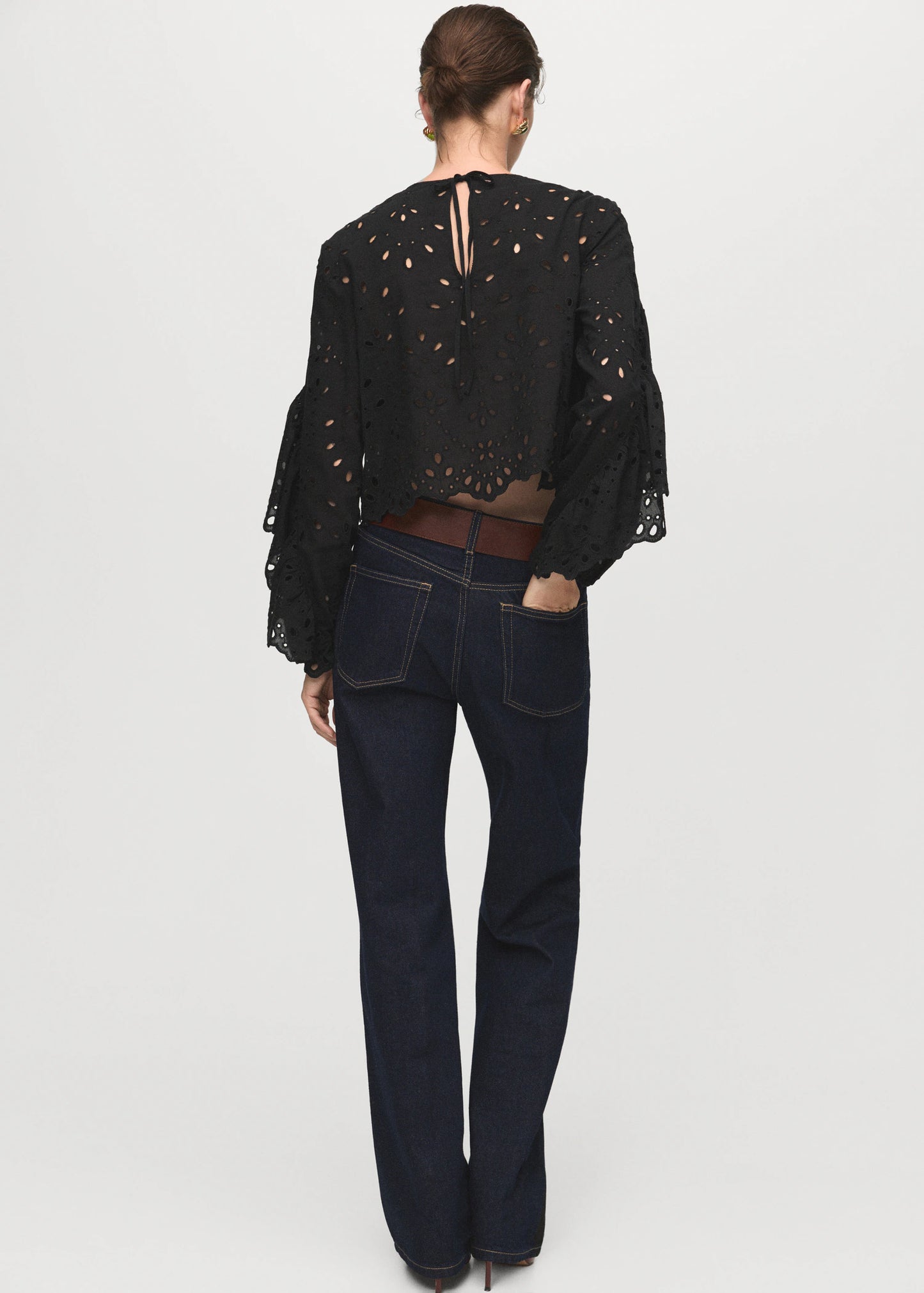 Blouse With Embroidered Eyelet Ruffles