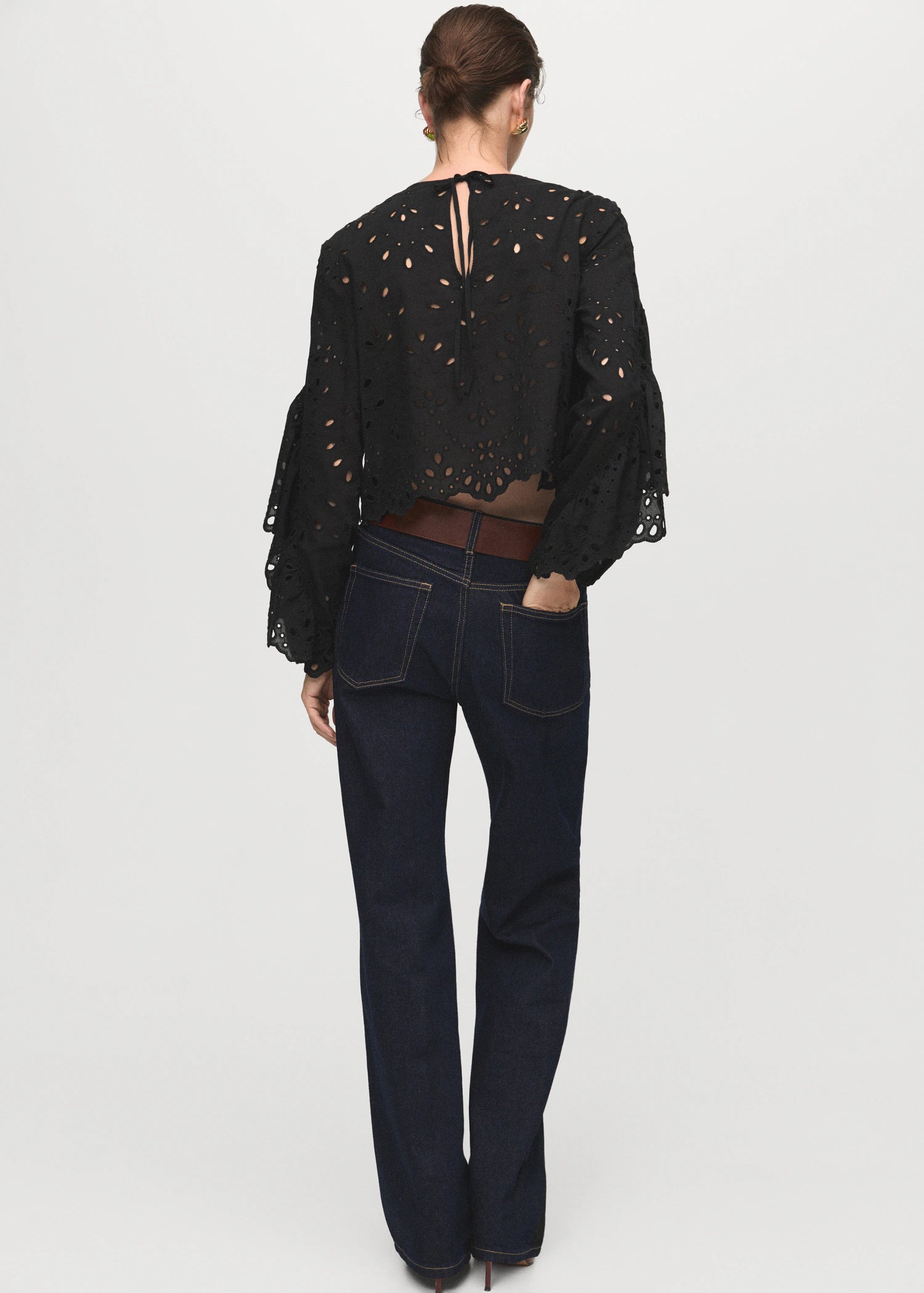 Blouse With Embroidered Eyelet Ruffles