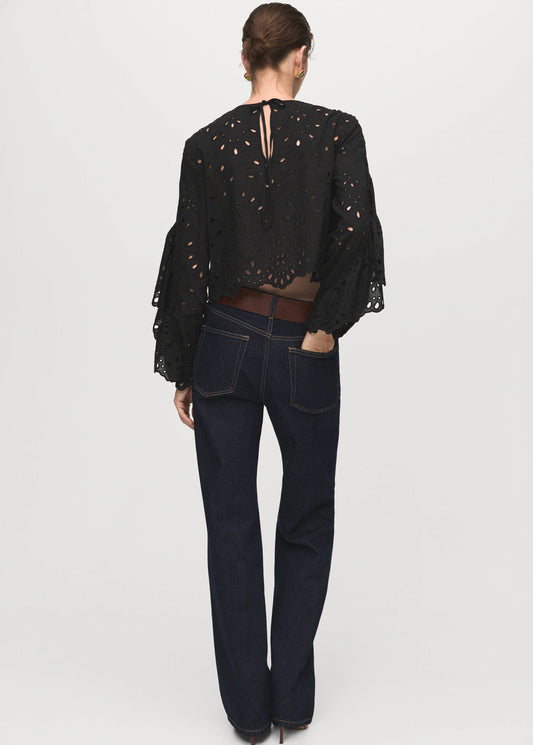 Blouse With Embroidered Eyelet Ruffles