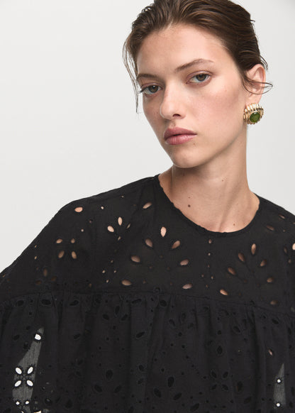 Blouse With Embroidered Eyelet Ruffles