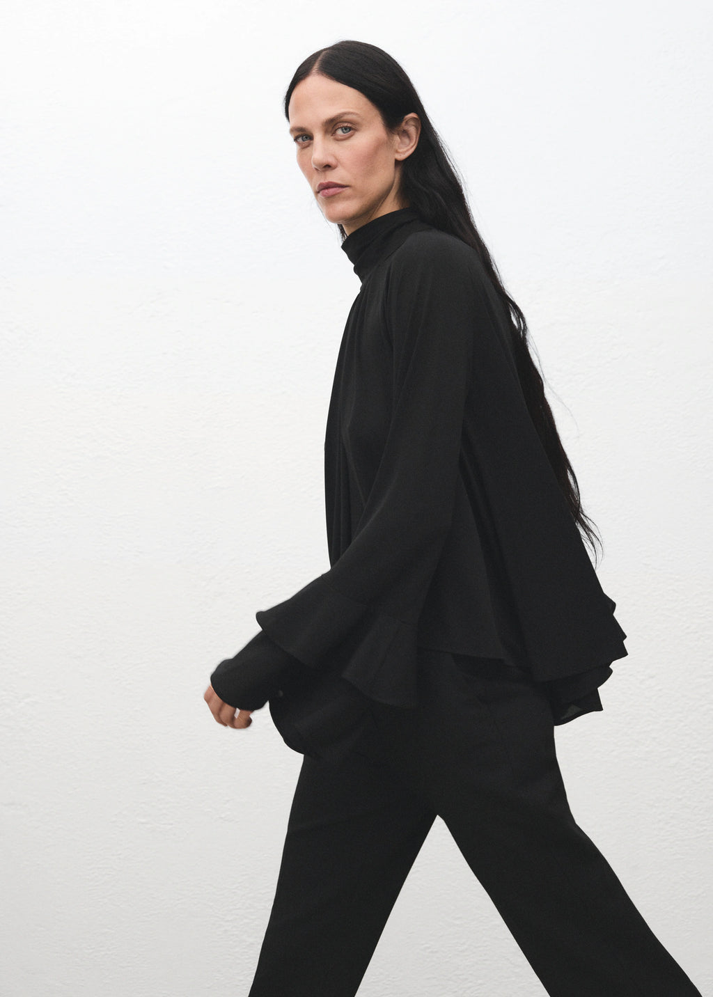 Blouse With Flared Sleeves And Ruffles