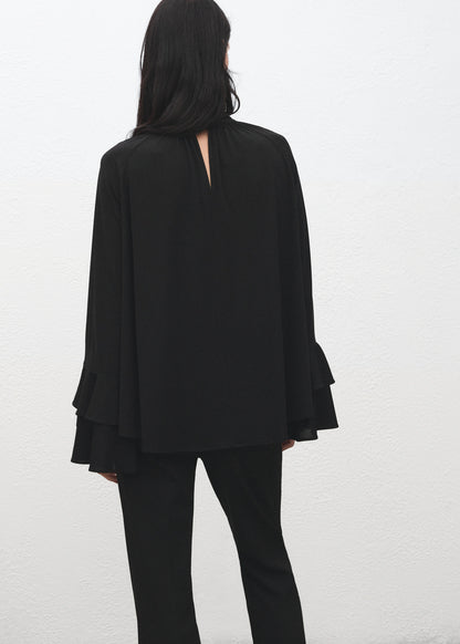 Blouse With Flared Sleeves And Ruffles