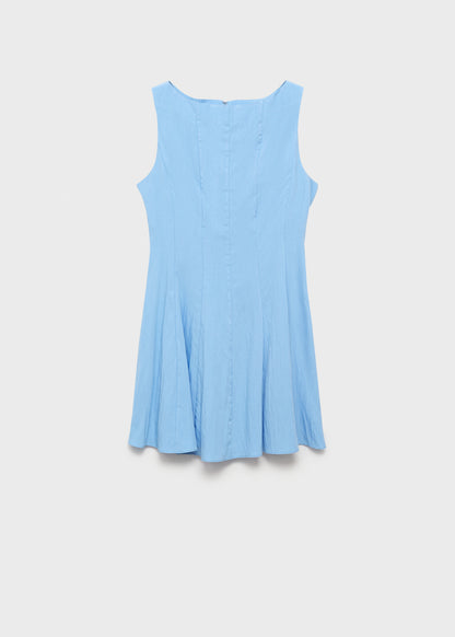 Boat Neck Dress With Pleats