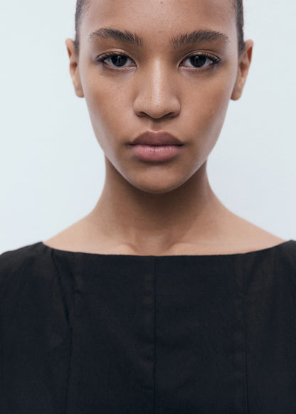 Boat Neck Dress With Pleats