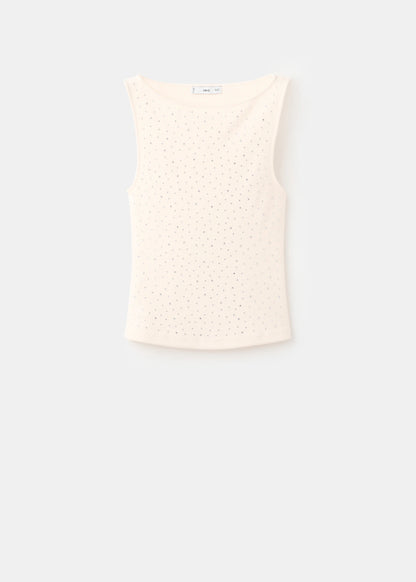 Boat Neck Top With Rhinestones